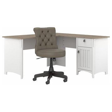 Bush Salinas Engineered Wood L-Shaped Desk and Chair Set in White/Shiplap Gray
