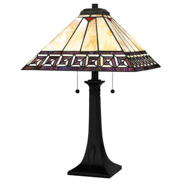Luxury Craftsman Tiffany Table Lamp, Matte Black, UQL7017
