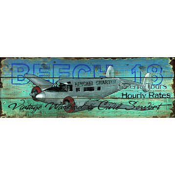 Beech 18 Large Vintage Aviation And Airplane Sign, 40x14