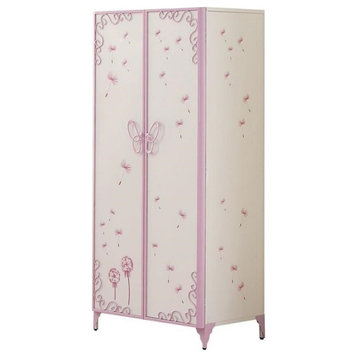 Armoire with Butterfly Design, White and Light Purple