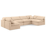 Meridian Furniture - Indulge Upholstered Modular U-Shaped Sectional, Beige, 6-Piece: 4 Armless Chair, 2 Corner Chair, Down Stuffed Velvet - Experience ultimate comfort and style with our beige velvet Indulge Sectional. The luxurious velvet will elevate the aesthetic of any room. This sofa provides ample space for you to relax while its modular build offers the option of unlimited configurations. Whether you're looking to add a stylish element to your living room or a comfortable seating option to your bedroom, this sofa is the perfect choice.