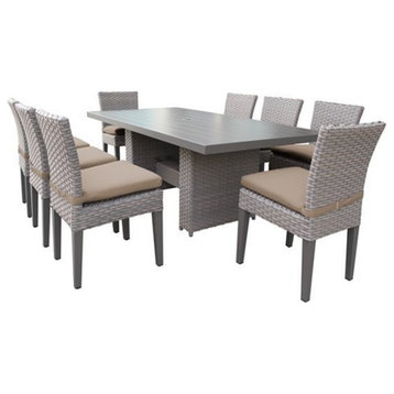 Monterey Rectangular Outdoor Patio Dining Table with 8 Armless Chairs in Wheat