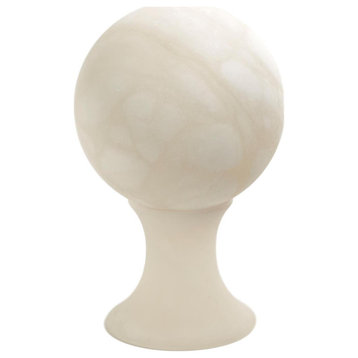Luxe Classic 7" Alabaster Stone Sphere Pedestal Sculpture White Carved Finial
