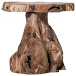 Harp and Finial - Jakarta Stool Natural Finish on Teak Wood - A striking piece made of beautiful teak, the Jakarta Stool features a natural finish along its rugged edges and base. The smooth top surface provides a useful space in a living or guest room, while the thick trunk gives the stool a commanding presence. Functional and rustic, this piece showcases its inherent beauty throughout its stout design.�