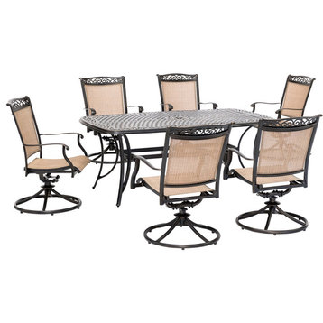 Fontana 7-Piece Outdoor Dining Set With 6 Sling Swivel Rockers