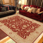 Bareens Designer Rugs - Bohemien Ziegler Wonda Rust Beige Hand-Knotted Wool Rug - 8'11'' x 11'9'' - Enhance the ambiance of your home with this magnificent Persian-influenced Turkish hand-knotted rug made by skilled artisans capable of creating the most exceptional vegetable dyes and hand-spun wool. This exquisite handmade rug is a one-of-a-kind Peshawar Kafkaz, otherwise identified as Chobi, Chobi Peshawar, Oushak, or Ziegler rug. These handmade rugs are crafted in Pakistan utilizing superior-quality wool imported from Australia, New Zealand, and Korea in two types of weaves: the Persian weave and the Mori weave. This rug is meticulously crafted by hand using the finest natural vegetable dyes extracted from local plants. The artisans use a blend of hand-spun local and fine merino wool, resulting in a rug with a compelling texture, higher lanolin content, and longer staple. The artisans occasionally incorporate natural or artificial silk into the pile to enhance specific motifs. The finished product is an awe-inspiring execution of flawless design and an understated palette that exudes elegance.