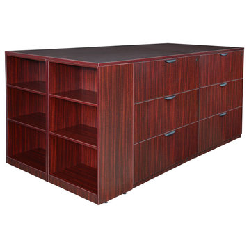 Legacy Stand Up Lateral File Quad with Bookcase End- Mahogany