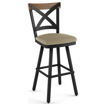 Amisco Snyder Counter and Bar Stool, Beige Fabric / Brown Wood / Black Metal, Counter Height