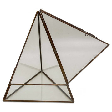 Pyramid Patio Glass and Brass Terrarium