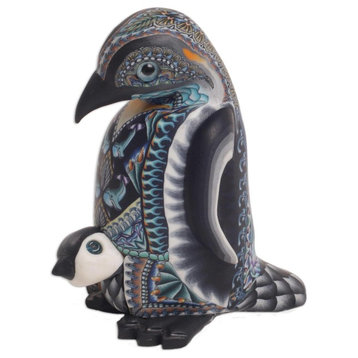 Novica Penguin Mother Polymer Clay Sculpture, 3"