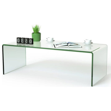 Elegant Coffee Table, Tempered Glass Surface With Rounded Edges, Transparent