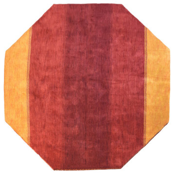 Hand Knotted Loom Wool Area Rug Contemporary Orange Red, [Octagon] 8'x8'