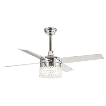48 Modern Crystal Ceiling Fan with Dimmable LED Light, 4-Blades, Remote Control