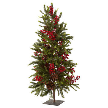 36" Pine and Berry Christmas Tree, Green