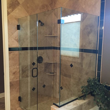 Custom Travertine Bathroom with Black Galaxy Accents