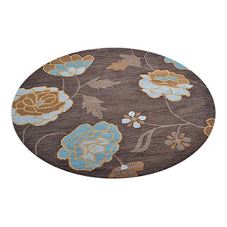 Floral Hand-Tufted 12' Round Indian Oushak Oriental Area Rug, Brown, 12 ...