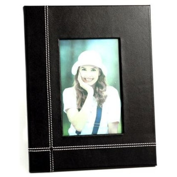 Bey Berk Black Leather 4"x6" Picture Frame With Easel Back