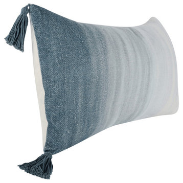 14" X 26" Blue Linen Patterned Zippered Pillow