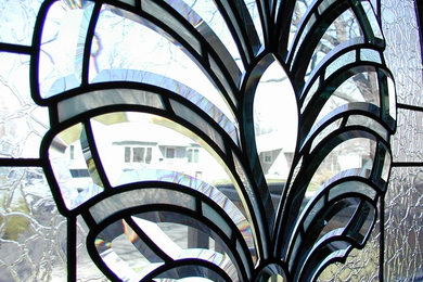 Stained Glass and Beveled Glass in Staircase Window