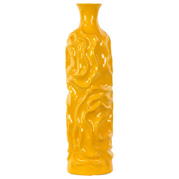Ceramic Round Cylindrical Vase, Yellow, Large