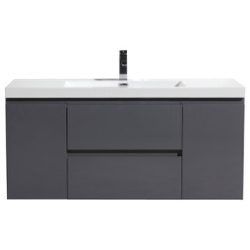 MOB 48" Wall Mounted Vanity With Reinforced Acrylic Sink, High-Gloss Gray