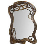 DecorShore - DecorShore 30 x 20 inch Hand Carved Mango Wood Curving Decorative Wall Mirror - The wonders of Contemporary Decorative Arts are captured with extreme artisanal skill in DecorShore’s newest addition to our luxury lineup of designer wall mirrors. Each exotic Mango Wood frame is hand-carved into an Art Nouveau Masterpiece with its whiplash curves and flowing, natural lines representing organic, botanical imagery. The hand-jointed carving is an evident work of an artist, no machine can create such unique carvings. Starting with a rectangular block of frame, our wood-working artisans carefully sculpt each linear contour to create the whimsical, ornamental look popularized throughout the U.S. and Europe during the Industrial Revolution. Along with the great style influencers of the time; Van Gogh, Klimt, Gauguin, &  Hector Guimard, this distinctive period at the end of the Arts and Crafts movement produced some of the most unique designs in a distinctive style that is recognizable ‘round the globe despite its relatively brief period of production as a handcrafted art-form. The Art Nouveau style quickly became fashionable for production in textiles, wallpapers, art-prints & posters. These items, as opposed to sculptures & wood-workings, could be produced quickly, en masse. Finer artistic productions became too costly due to the extraordinary effort involved in creating such fine home furnishings. With such extravagant designs and attention to detail, such beautiful home decor became too expensive in an era that quickly gave way to mass production manufacturing via machine. Rarely available antique designs have been thoughtfully recreated and presented in the tradition of high-quality hand-craftsmanship.
