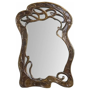 DecorShore 30 x 20 inch Hand Carved Mango Wood Curving Decorative Wall Mirror