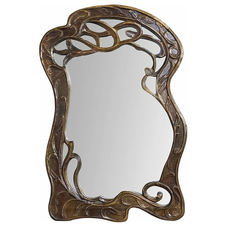 DecorShore 30 x 20 inch Hand Carved Mango Wood Curving Decorative Wall Mirror
