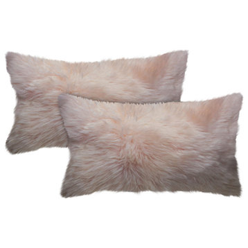 Set of Two Blush Natural Sheepskin Lumbar Pillows
