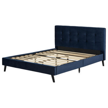 Maliza Upholstered Complete Platform Bed, Navy Blue