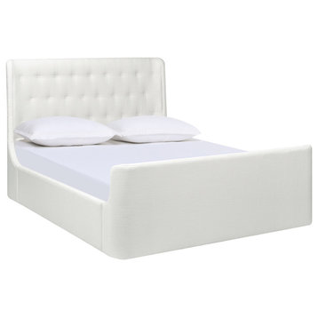 Brooks Contemporary Tufted Shelter Platform Bed, Antique White Polyester, Queen