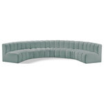 Meridian Furniture - Arc Vegan Leather Upholstered 7-Pc. U-Shaped Modular Sectional, Green - Unleash modern opulence with the Arc Vegan Leather 7pc. Sectional. Crafted for the modern connoisseur, this Sectional injects an air of refined luxury into any space. Its sleek silhouette, upholstered in supple mint green vegan leather, exudes timeless sophistication while the deep channel tufting adds textural intrigue, further elevating the chair's visual appeal. The modular design makes it a versatile chameleon, effortlessly adapting to your evolving needs and preferences. Whether you envision it gracing a chic living room corner, basking in the glow of a bedroom window, or adding a touch of drama to a home office, the Arc seamlessly complements your unique interior aesthetic.