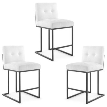 Home Square 3 Piece Upholstered Metal Counter Stool Set in Black and White