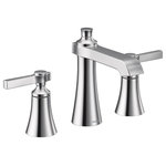 Moen - Moen Two-Handle Bathroom Faucet Chrome, TS6984 - The Flara bathroom suite beautifully blends timeless classics with contemporary flair. The faucets bold details, clean lines and expressive, gestural flared surfaces combine with slim proportions and a tall, elegant stature for a striking appearance. The Flara bathroom suite includes single-handle and two-handle faucet options, matching tub/shower fixtures, a tub-filler faucet, and a broad selection of matching accessories that provides a cohesive look throughout the bath.