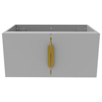 Alpine 30" Wall Mounted Bathroom Vanity, Base Only, Gray, Gold Handles