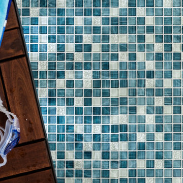 Glass Mosaic Tile Clear Turquoise Blend 1x1
