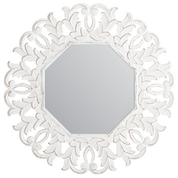 Tull White 30" Carved Octagonal Mirror