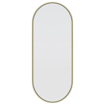 16" W X 40" H Pill Shape Stainless Steel Framed Mirror, Satin Brass
