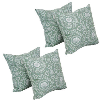 17" Jacquard Throw Pillows With Inserts, Set of 4, Aquafrt Garden