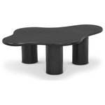 Meridian Furniture - Romaine Coffee / End Table, Black, Coffee Table - The Romaine Coffee Table is a stunning piece that will elevate the style of any living space. Its modern, sleek matte black finish gives it a sophisticated look, while its sturdy iron metal construction ensures durability. The pedestal bases provide excellent support and stability, and the wavy top adds a unique design element. It's a great way to add a distinctive touch to any space.