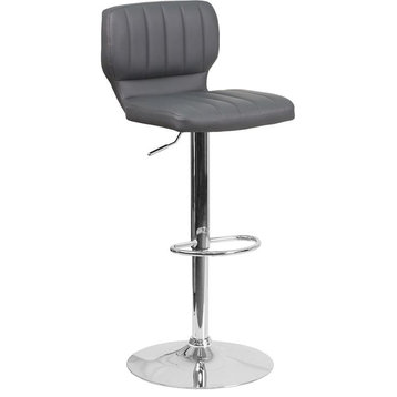 Contemporary Gray Vinyl Adjustable H Barstool With Chrome Base