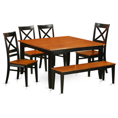 6-Piece Dining Room Set With Bench Table With 4 Wooden Chairs and a Bench