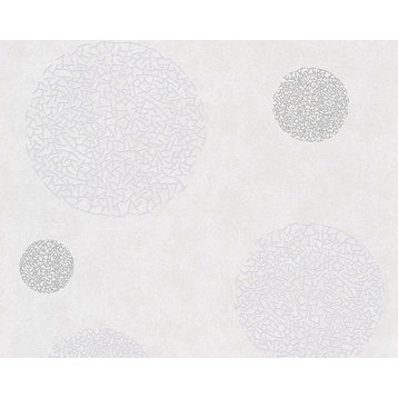 Geometric Textured Wallpaper, Spotty Circle Shapes, 960402, Gray Silver, 1 Roll