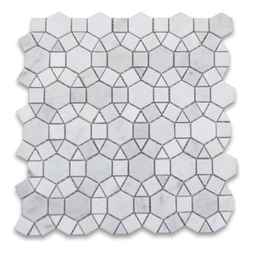 Sun flower Carrara Venato Carrera Marble Ring Backsplash Tile Honed, 1 sheet
