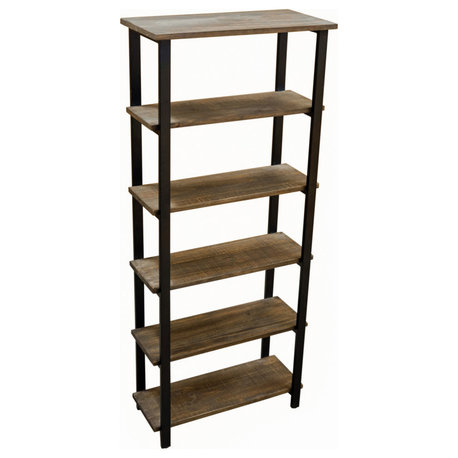 Pomona 70"H 5-Shelf Metal and Solid Wood Bookcase