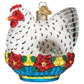 French Hen Christmas Holiday Ornament Blown Glass