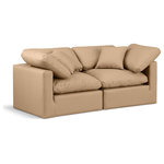 Meridian Furniture - Indulge Upholstered Modular Sofa, Tan, 2-Piece: 2 Corner Chair, Fiber Stuffed Vegan Leather - Experience ultimate comfort and style with our tan vegan leather Indulge Sofa. The luxurious vegan leather will elevate the aesthetic of any room. This sofa provides ample space for you to relax while its modular build offers the option of unlimited configurations. Whether you're looking to add a stylish element to your living room or a comfortable seating option to your bedroom, this sofa is the perfect choice.