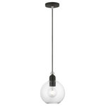 Livex Lighting - Downtown 1 Light Black With Brushed Nickel Accents Sphere Pendant - Bring a refined lighting style to your interior with this downtown collection single light pendant. Shown in a black finish with brushed nickel finish accents and clear sphere glass.