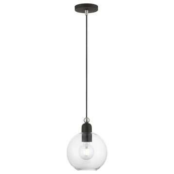 Downtown 1 Light Black With Brushed Nickel Accents Sphere Pendant