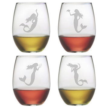 Mermaids 4-Piece Stemless Wine Glass Set